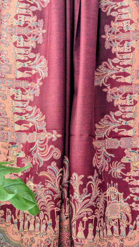 Darbar Kani Weave Woolen Shawl - Maroon
