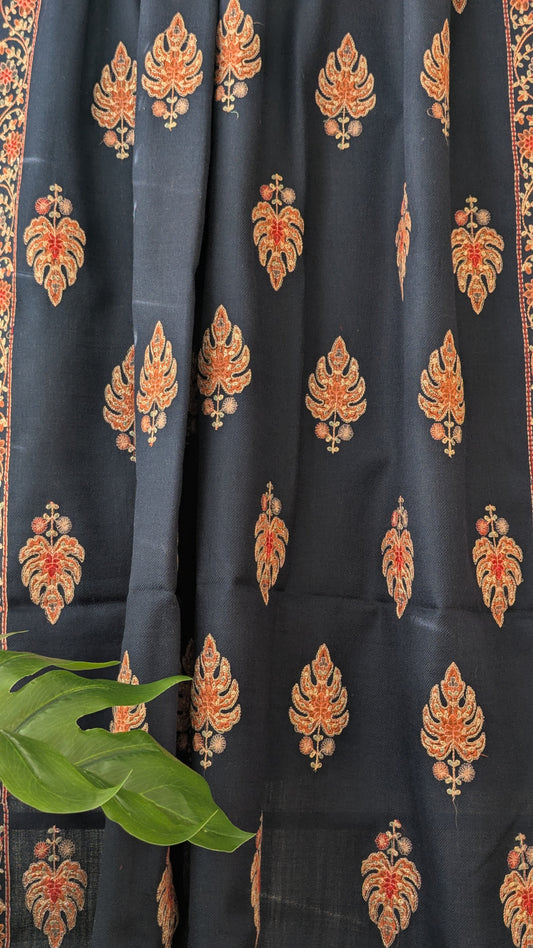 Zari Embroidery Woolen Shawl - Blue