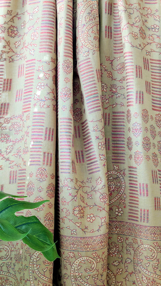 Kani Weave Zari Woolen Shawl - Beige