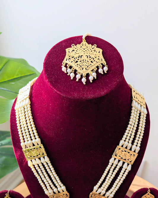 Khushpreet Jadau Long Necklace - Pearl