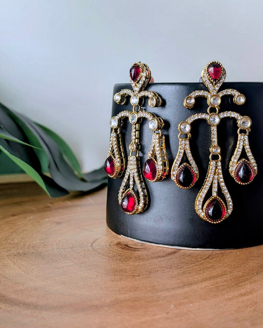 Nayra Chandelier Earrings - Red