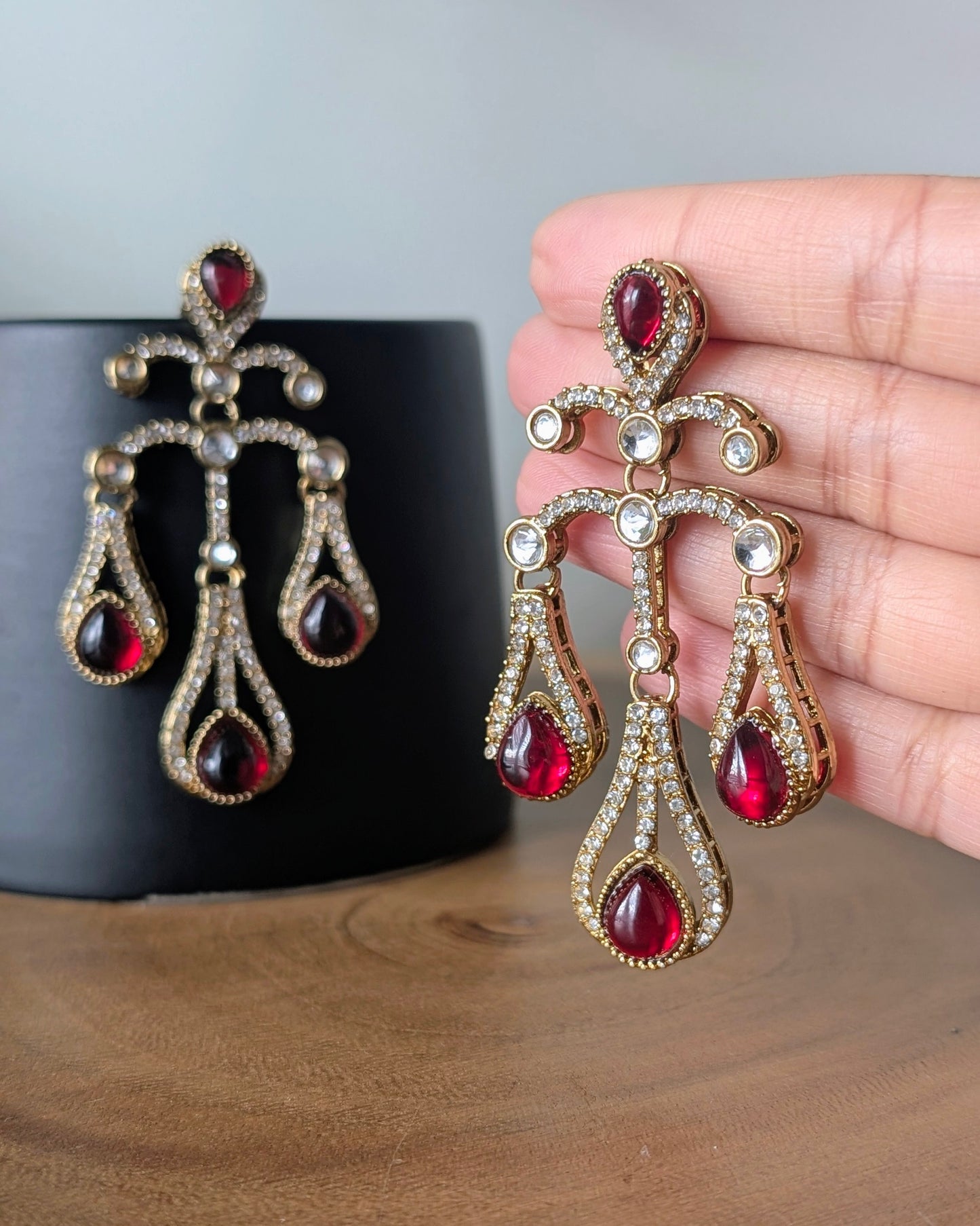 Nayra Chandelier Earrings - Red