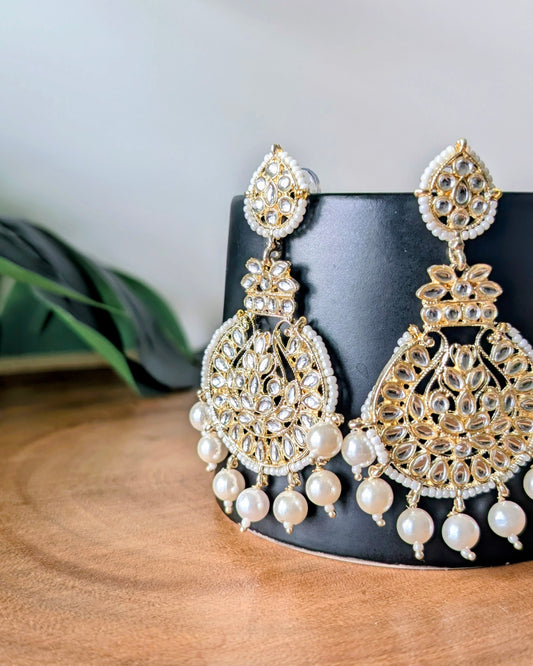 Shikha Golden Kundan Chandbali - White
