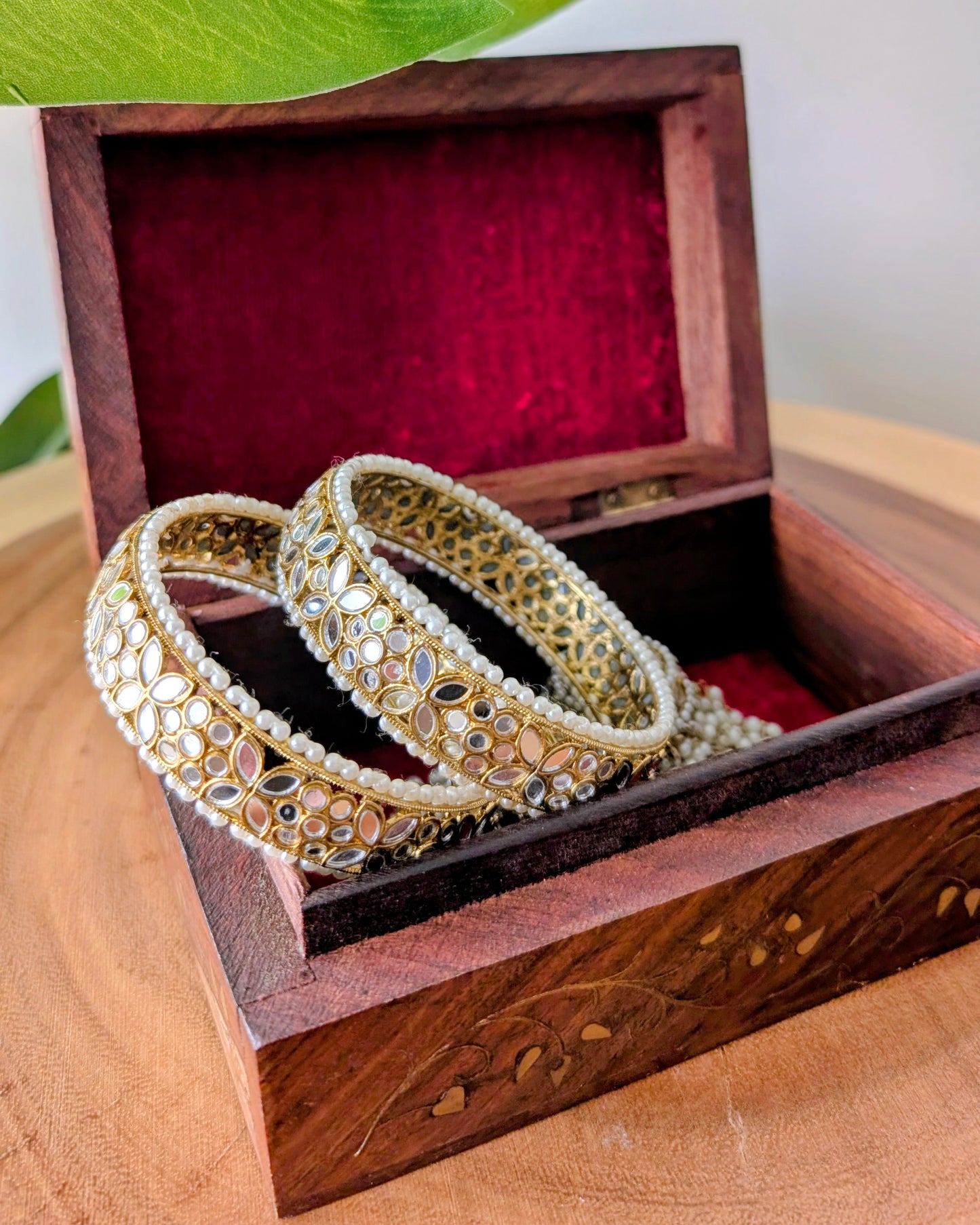 Statement Jhumka Latkan Kundan Mirror Bangles with Pearls