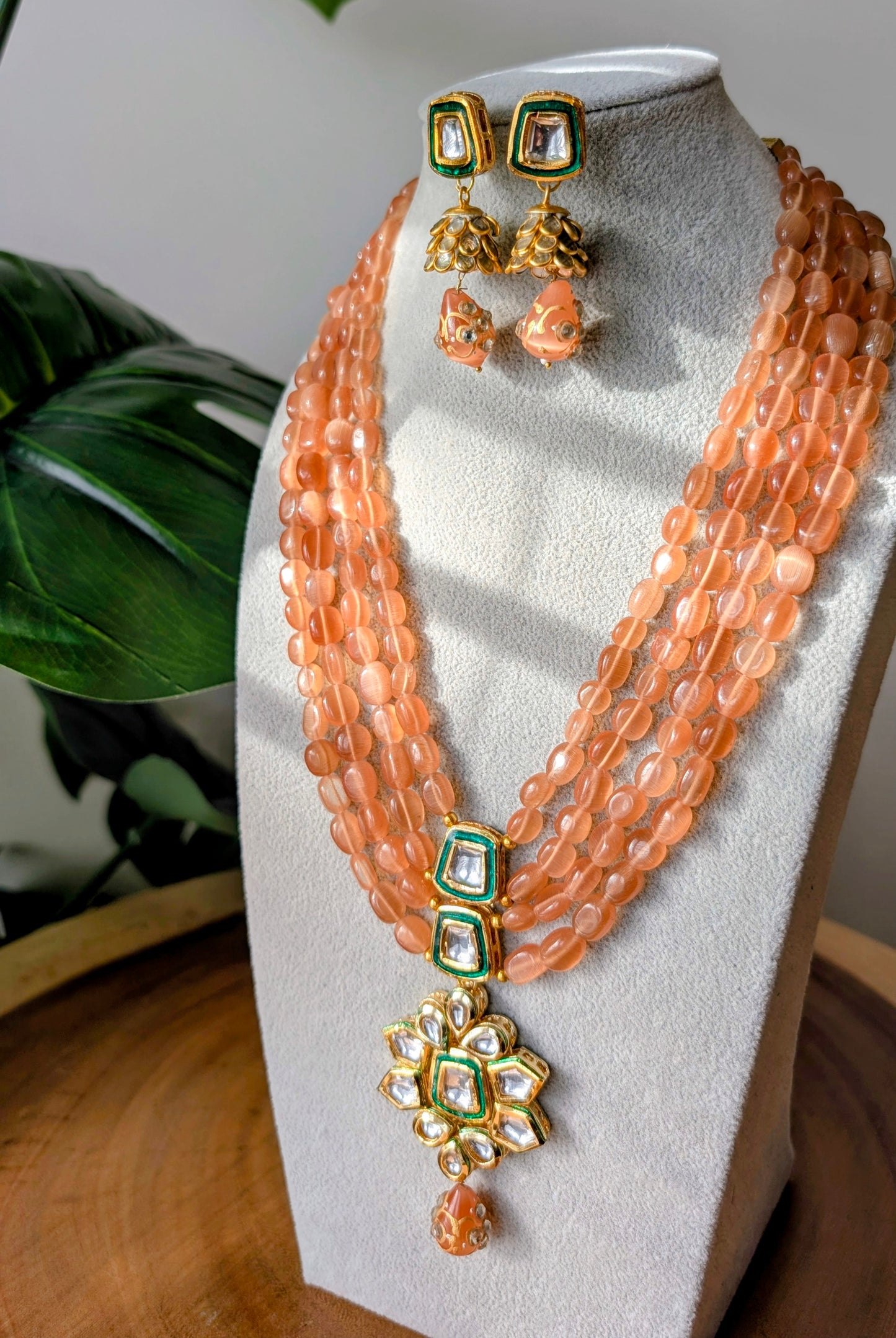 Premium Glass Beads Long Necklace - Soft Orange