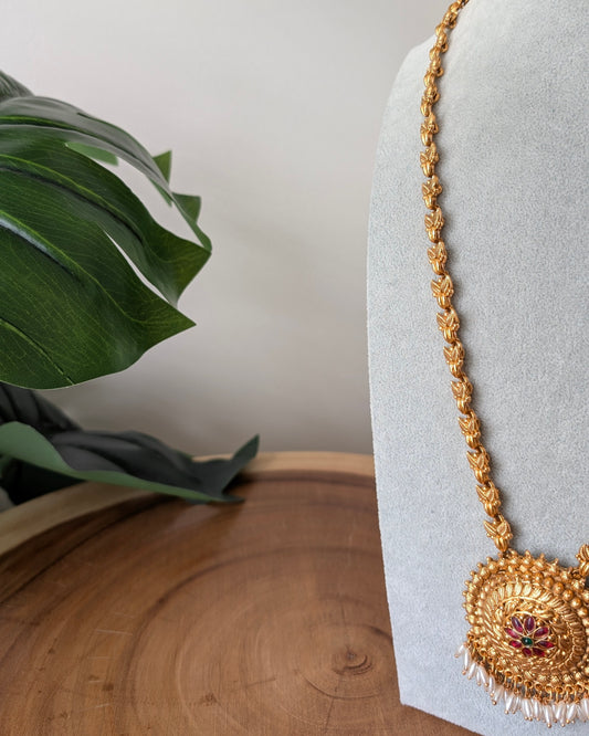 Sajni Traditional Long Golden Haram Necklace