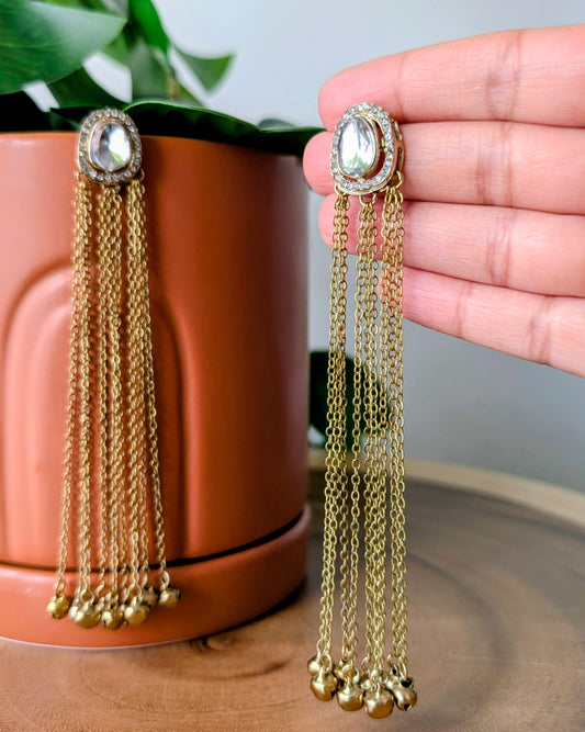 Kishwer Long Golden Ghungroo Earrings