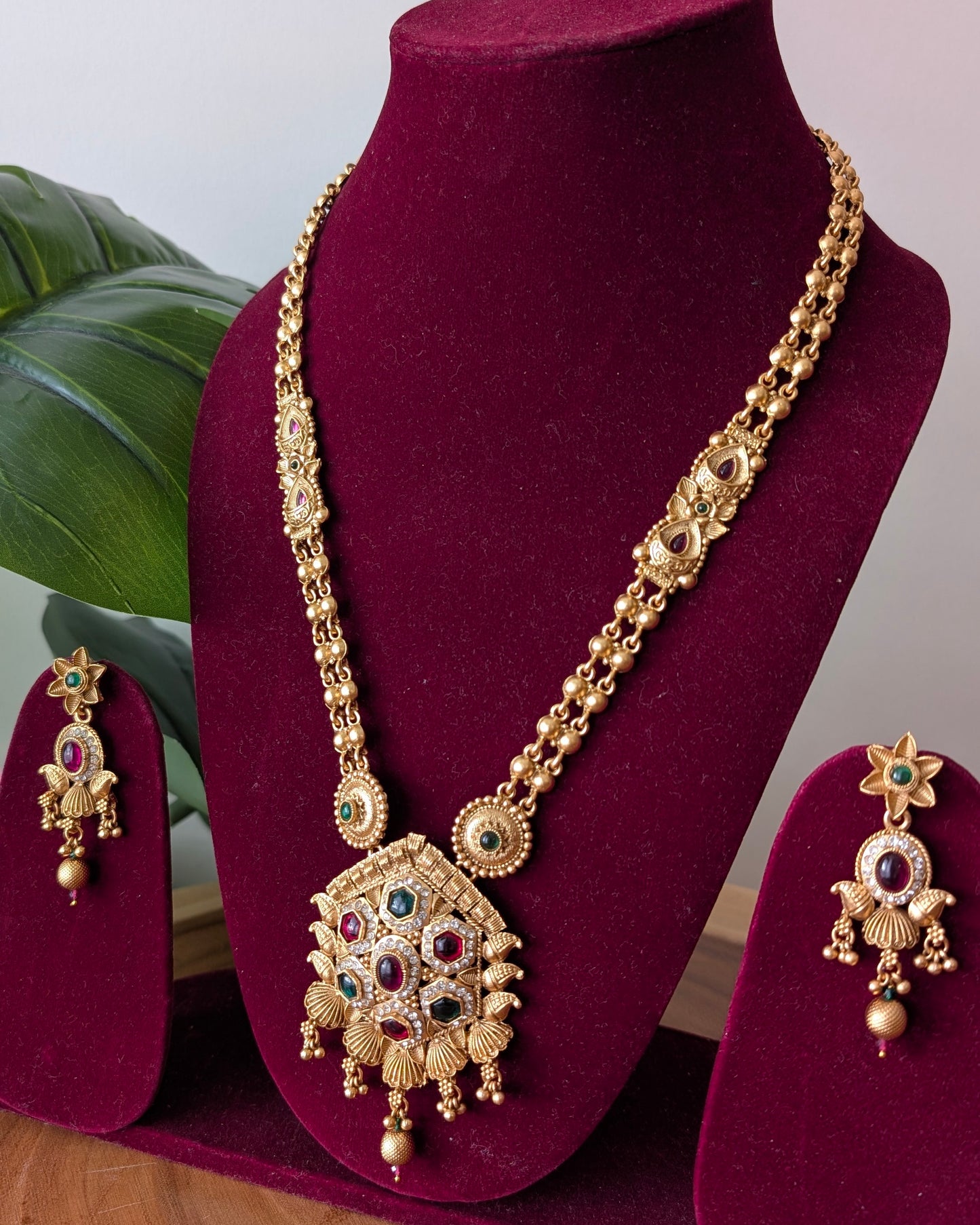 Divya Traditional Long Golden Haram Necklace