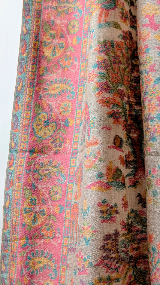 Pure Pashmina Kalamkari Shawl in Earthy Brown