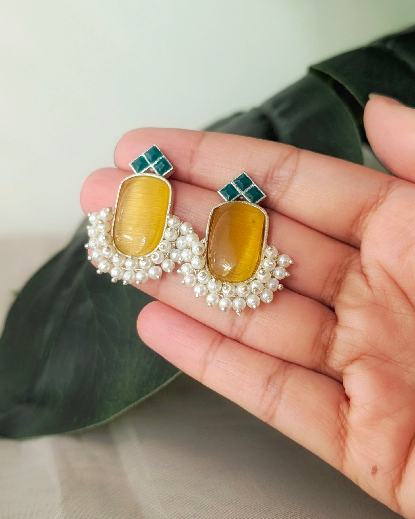 Monalisa Pearl Drop Stud Earrings - Yellow