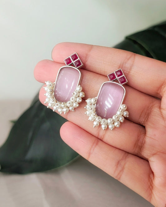 Monalisa Pearl Drop Stud Earrings - Pink