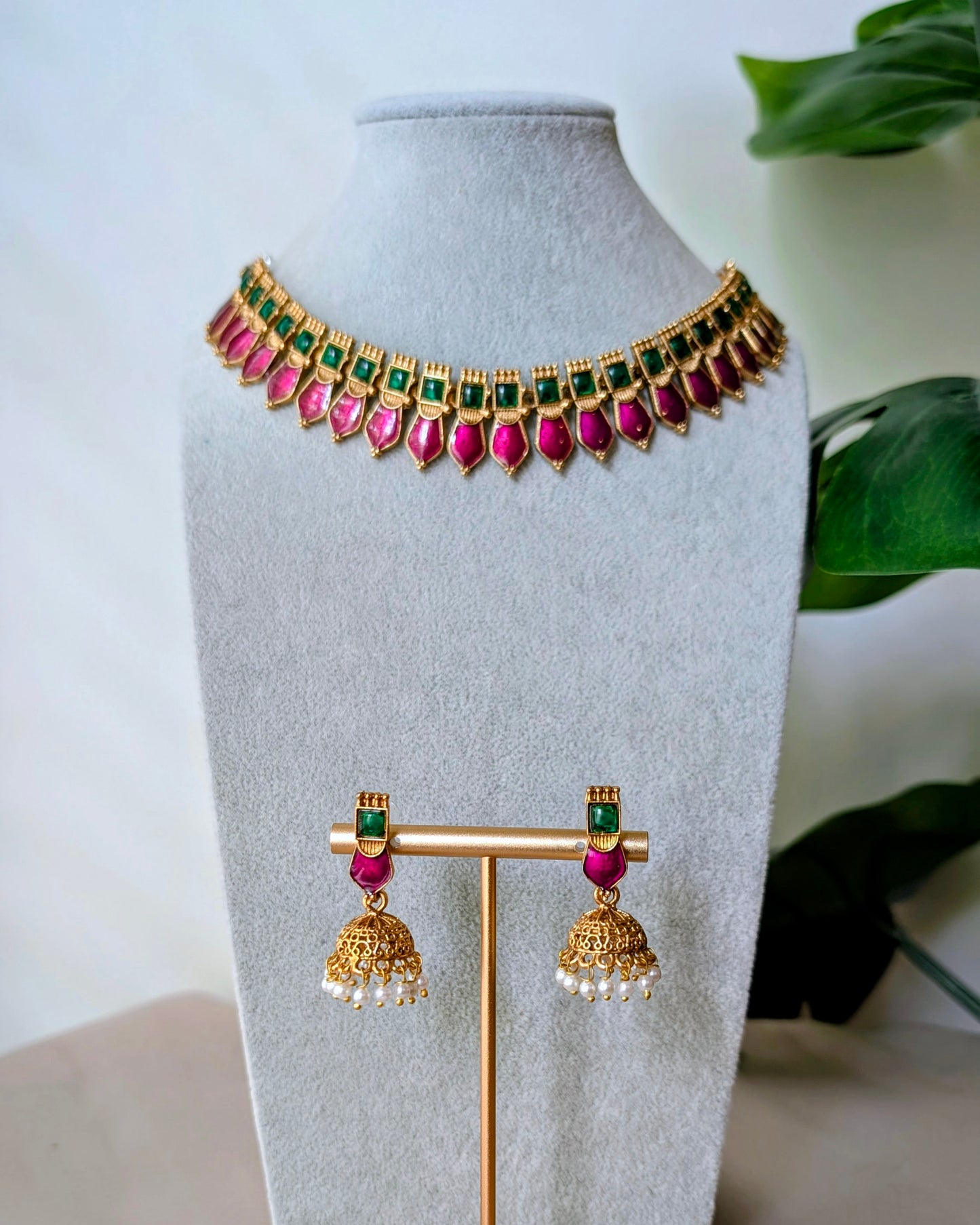 Premium Gold Plated Palakka Necklace - Purple