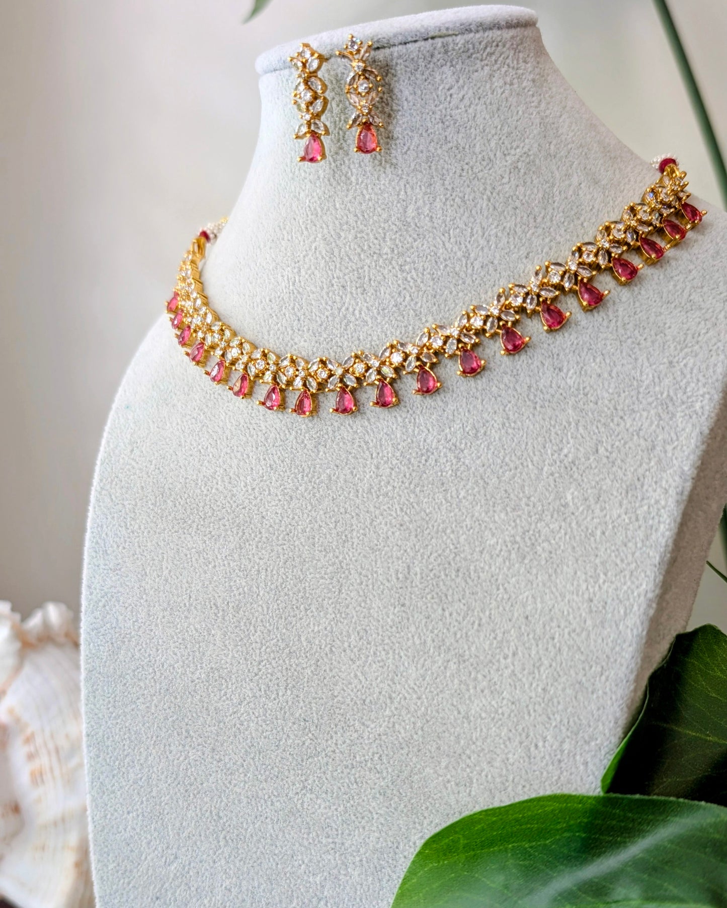 Neerja AD Silver Necklace - Ruby