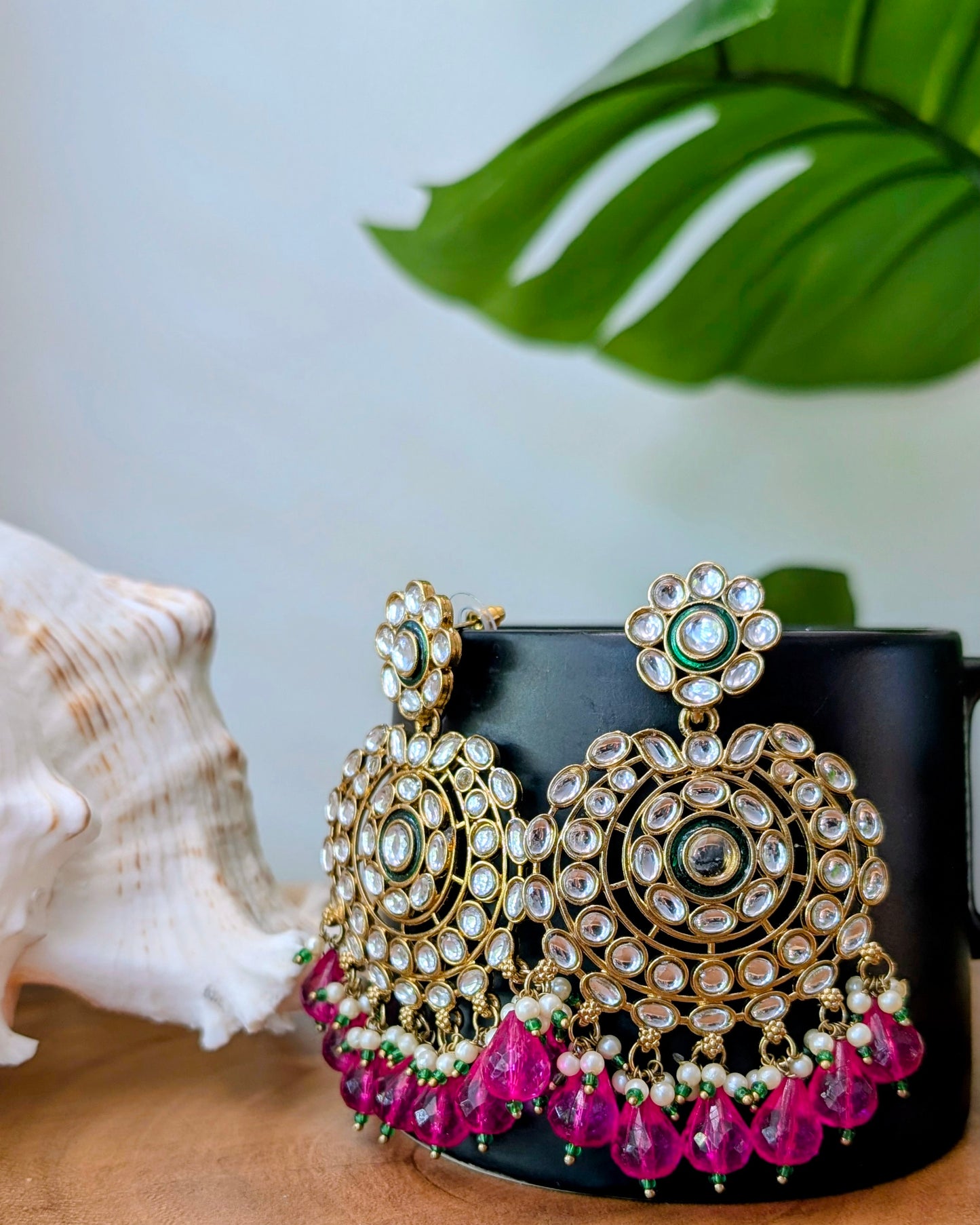 Shruti Kundan Chandbali - Rani Pink