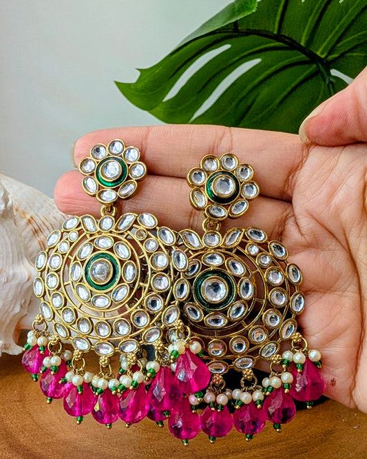 Shruti Kundan Chandbali - Rani Pink