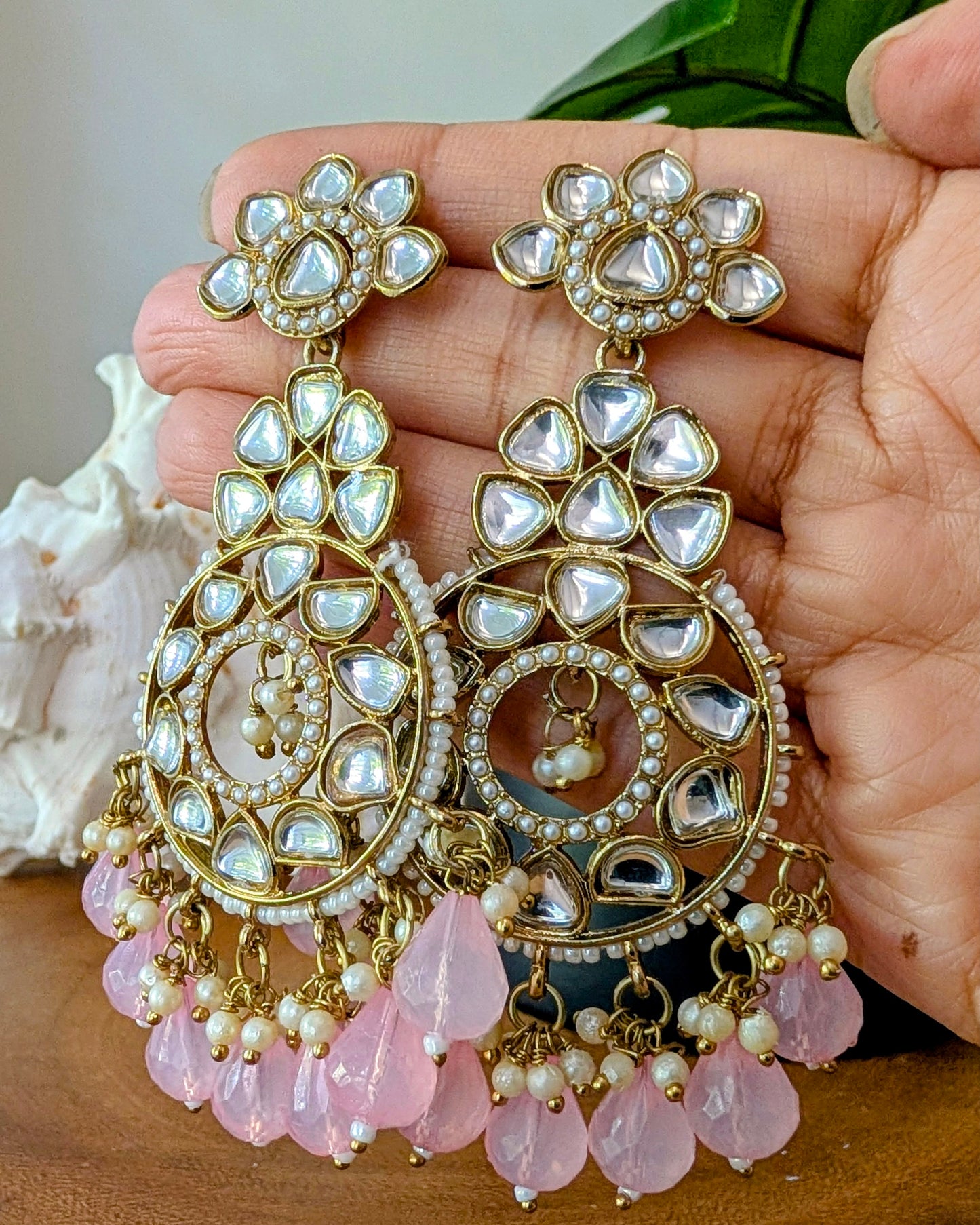 Nishtha Premium Kundan Chandbali - Pink