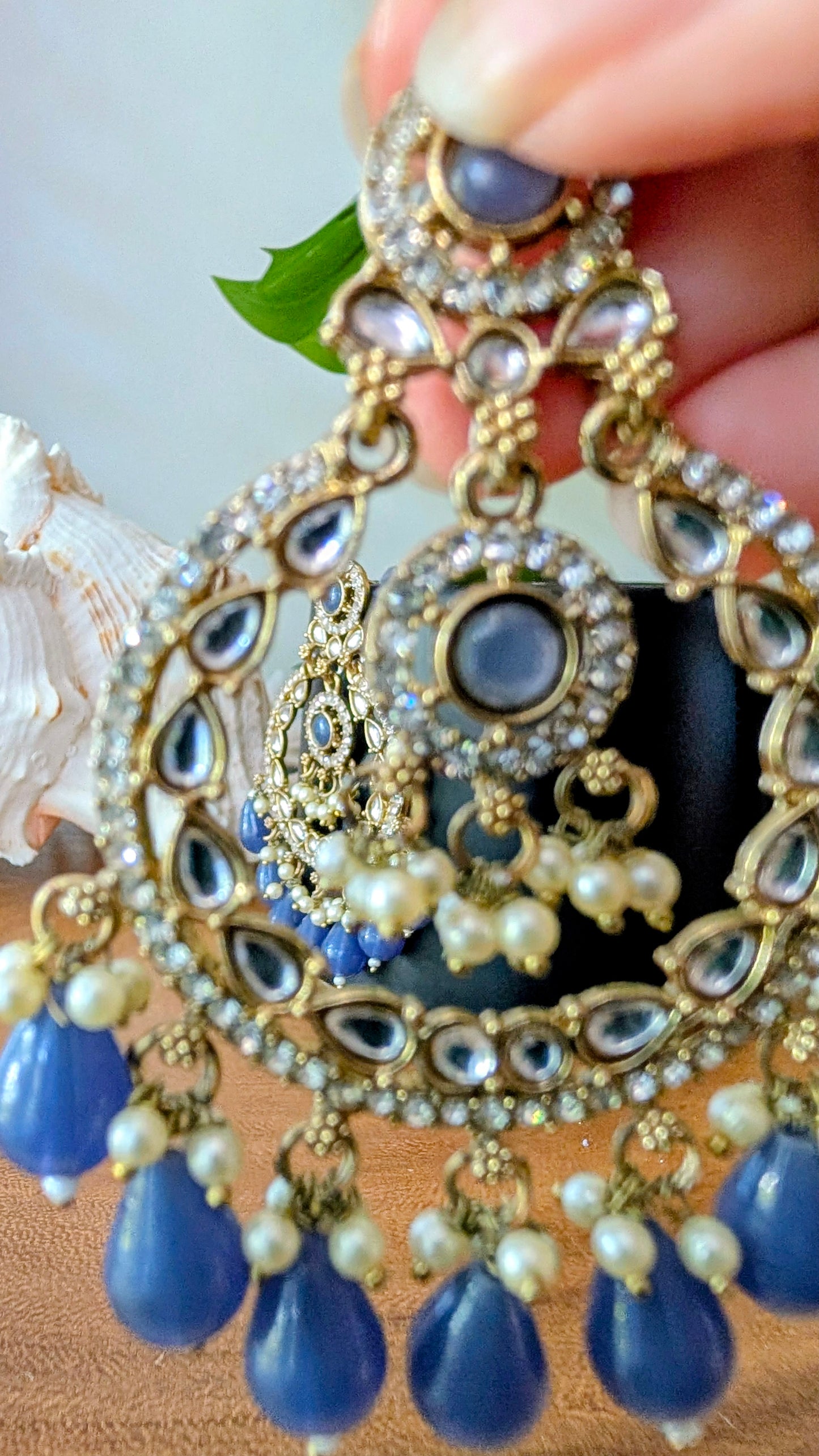 Kavisha Premium Kundan Chandbali - Bluish Gray
