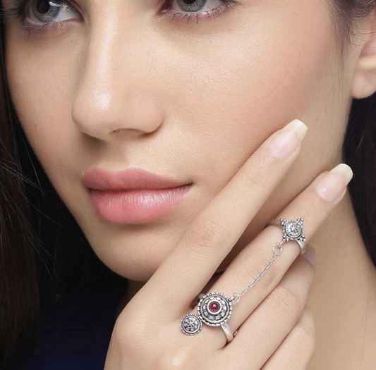 Dainty brass ring with adjustable band. Double ring in silver color