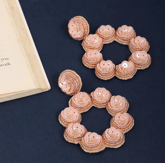 Sequin Fabric Earrings - Peach