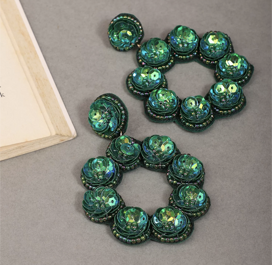 Sequin Fabric Earrings - Green