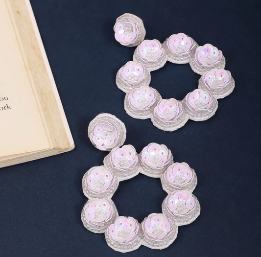 Sequin Fabric Earrings - White