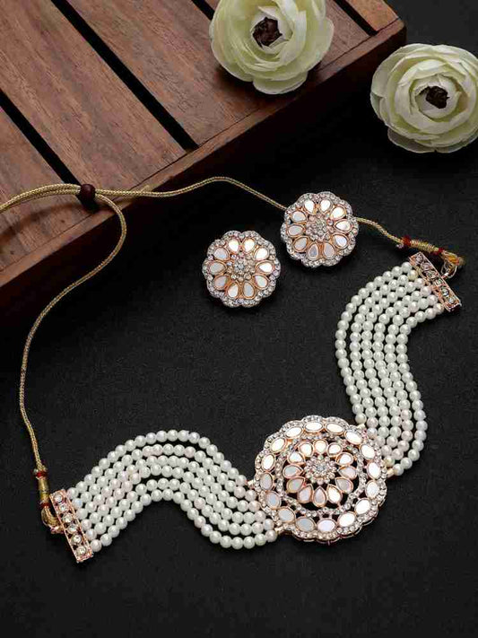 Aradhya Pearl Choker Necklace - White