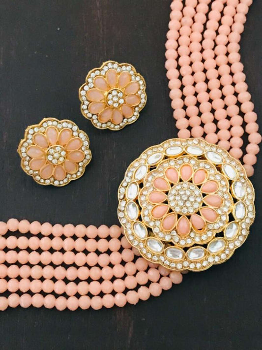 Aradhya Pearl Choker Necklace - Peach