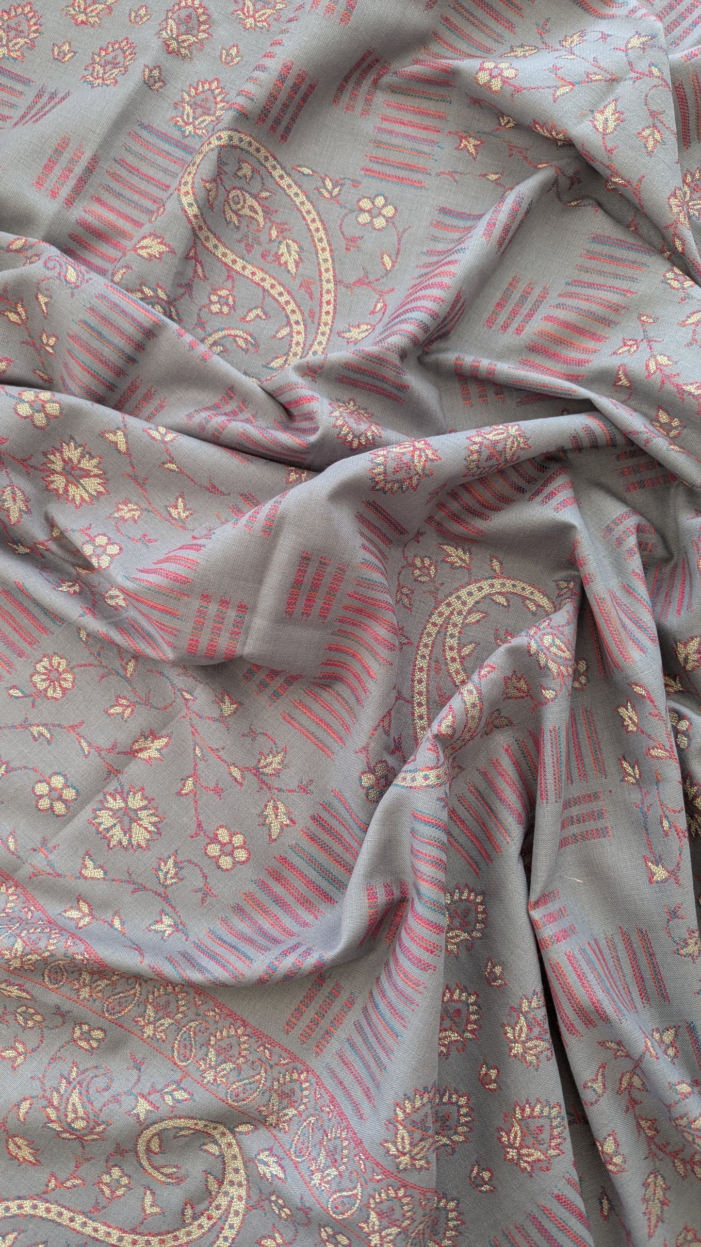 Kani Weave Zari Shawl - Lavender Gray