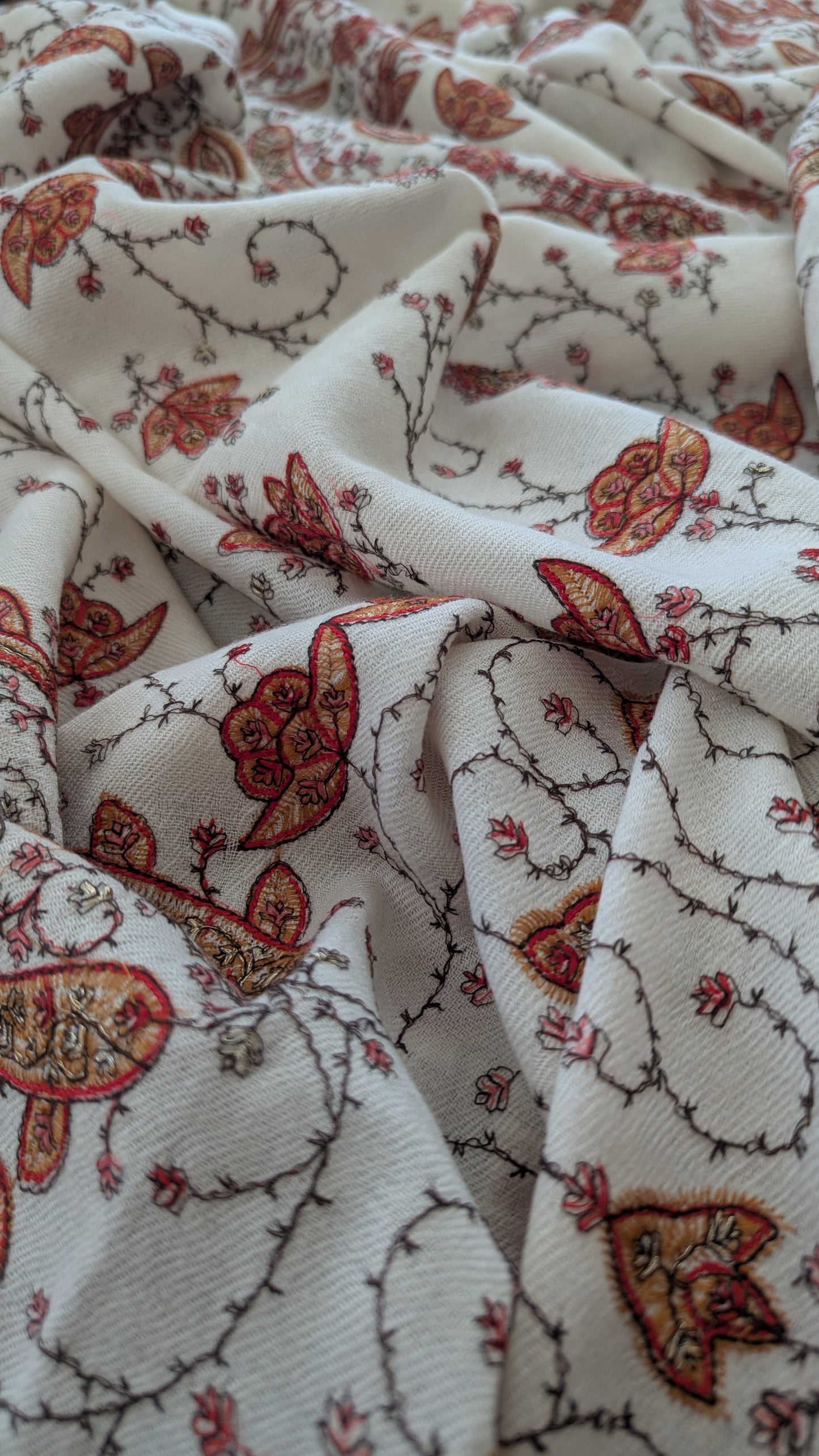 Kashmiri Embroidery Zari Shawl - White