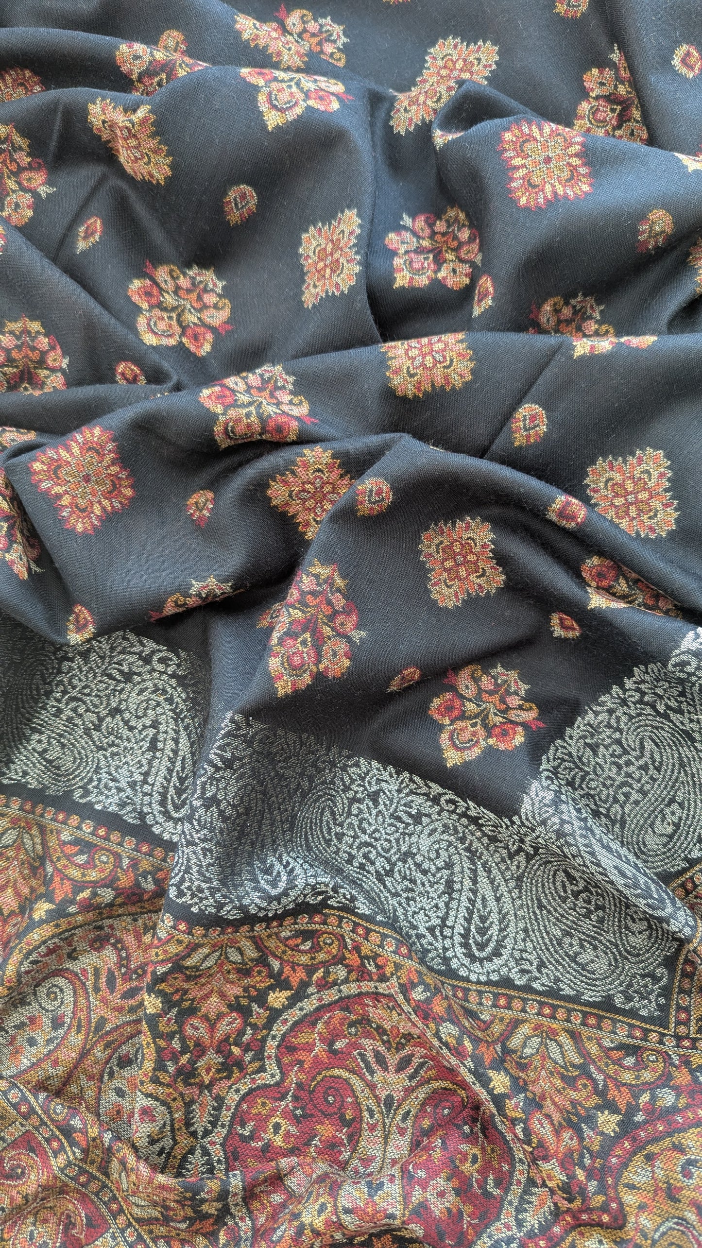Kani Weave Zari Woolen Shawl - Black