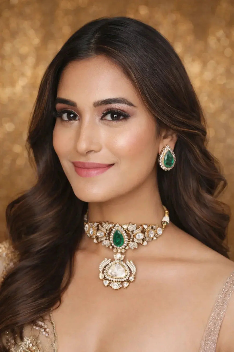 Premium Mossianite Choker with Earrings - Green