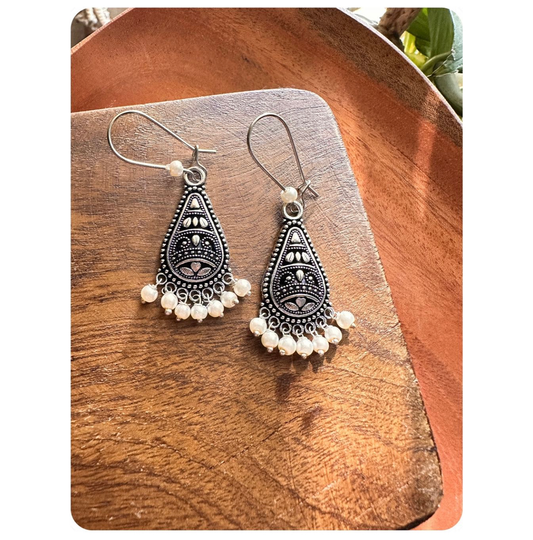 Silver Toned Motif Earrings
