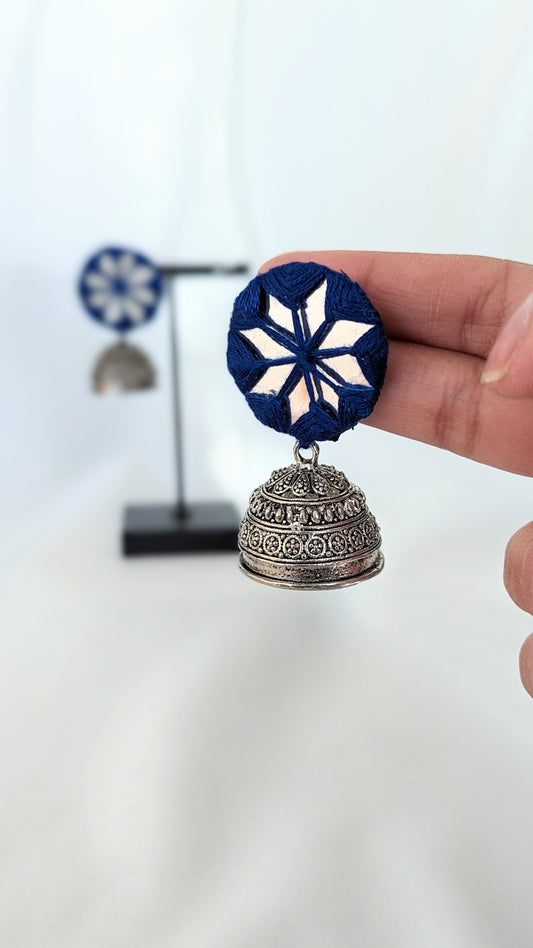 Add a little sparkle to your everyday style with these oxidized silver blue fabric & mirror earrings. Thread work earrings. Pick-up in Ajax Ontario. Worldwide shipping available. Perfect for wedding, festival jewelry, indian Jewelry, kids jewelry, kundan jewelry, gifting, costume jewelry, fashion jewelry, Eid, onam, Diwali, karwachauth, navratri. Free shipping available. Jewelry for women. Indian jewelry in ajax durham region.