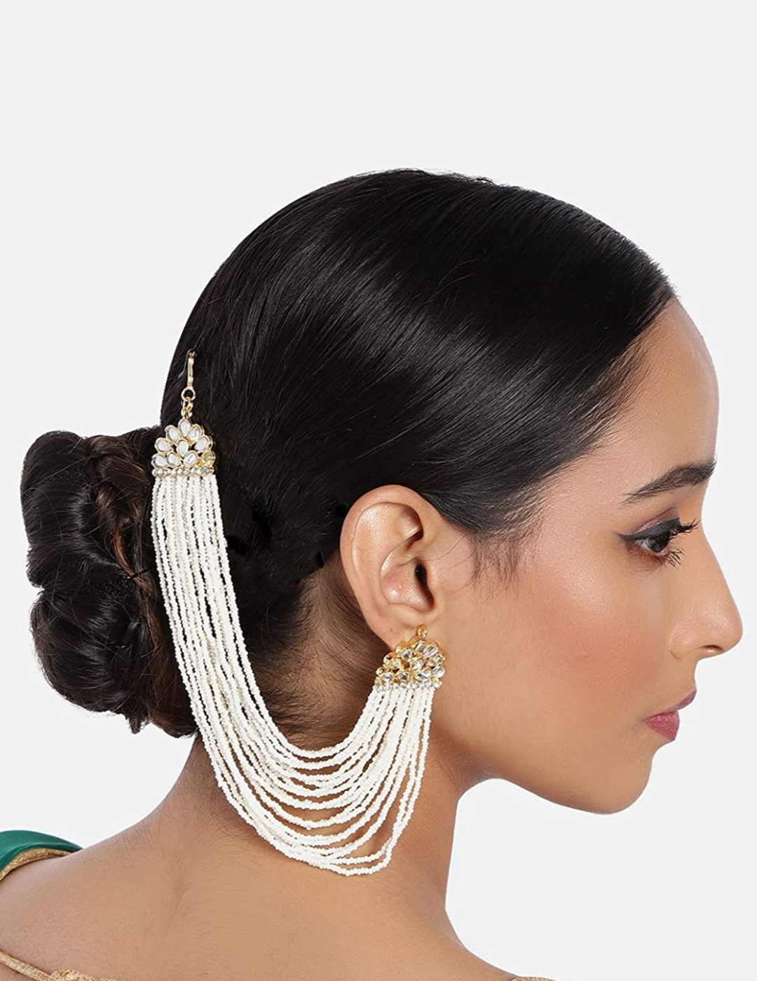 Statement baahubali inspired paerl earchain earrings in multiple layers. Pick-up in Ajax Ontario. Worldwide shipping available. Perfect for wedding, festival jewelry, indian Jewelry, kids jewelry, kundan jewelry, gifting, costume jewelry, fashion jewelry, Eid, onam, Diwali, karwachauth, navratri. Free shipping available. Jewelry for women.