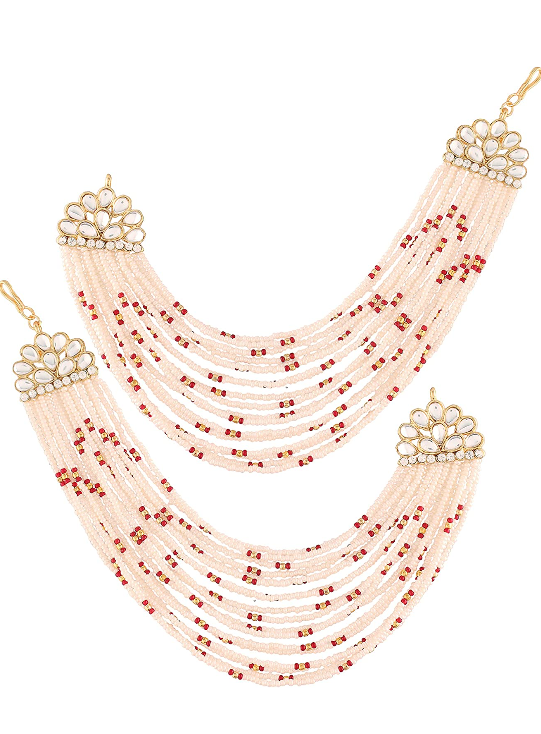 Statement baahubali inspired pearl earchain earrings in multiple layers. Pick-up in Ajax Ontario. Worldwide shipping available. Perfect for wedding, festival jewelry, indian Jewelry, kids jewelry, kundan jewelry, gifting, costume jewelry, fashion jewelry, Eid, onam, Diwali, karwachauth, navratri. Free shipping available. Jewelry for women.