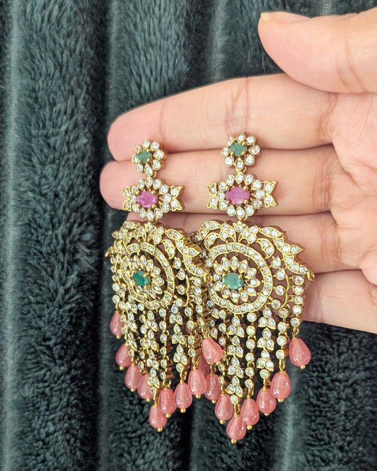 Premium quality Chandbali dangler earrings in American diamond detailing. Pick-up in Ajax Ontario. Worldwide shipping available. Perfect for wedding, festival jewelry, indian Jewelry, kids jewelry, kundan jewelry, gifting, costume jewelry, fashion jewelry, Eid, onam, Diwali, karwachauth, navratri. Free shipping available. Jewelry for women.