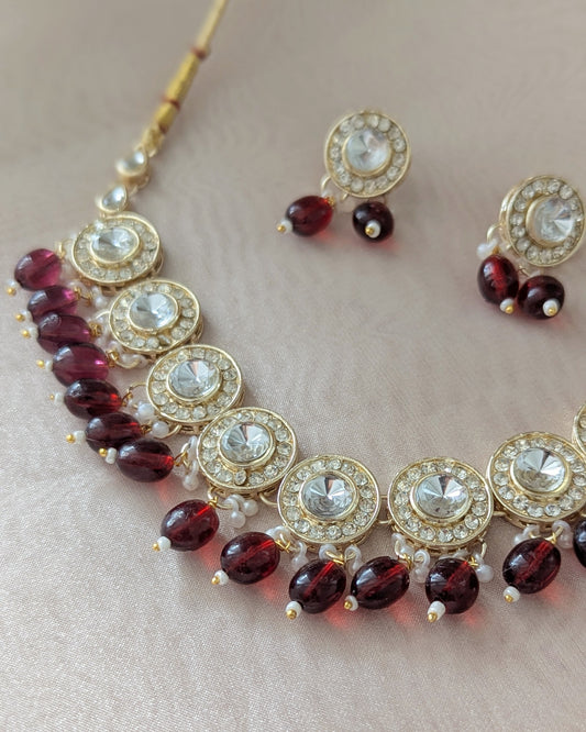 Sarika Polki Lookalike Necklace - Maroon