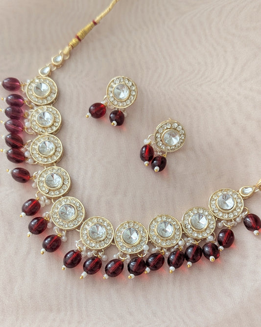 Sarika Polki Lookalike Necklace - Maroon