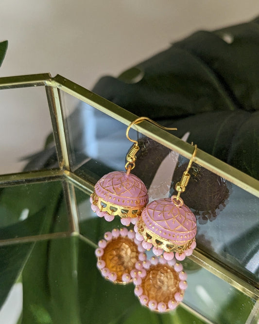Meenakari Jhumki - Baby Pink