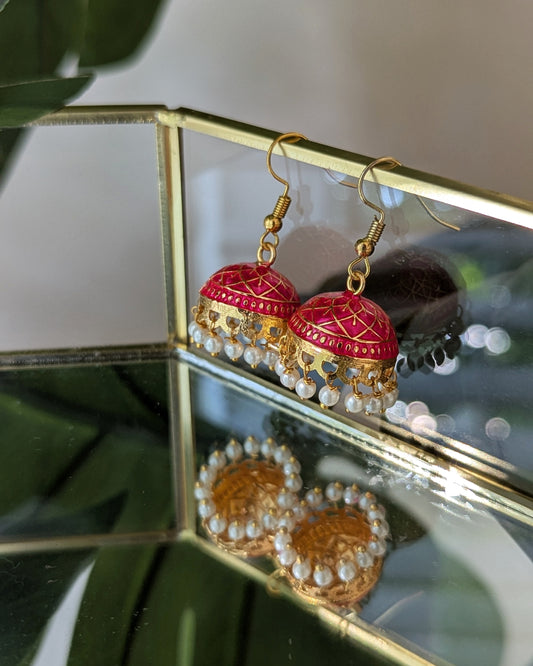 Meenakari Jhumki - Hot Pink