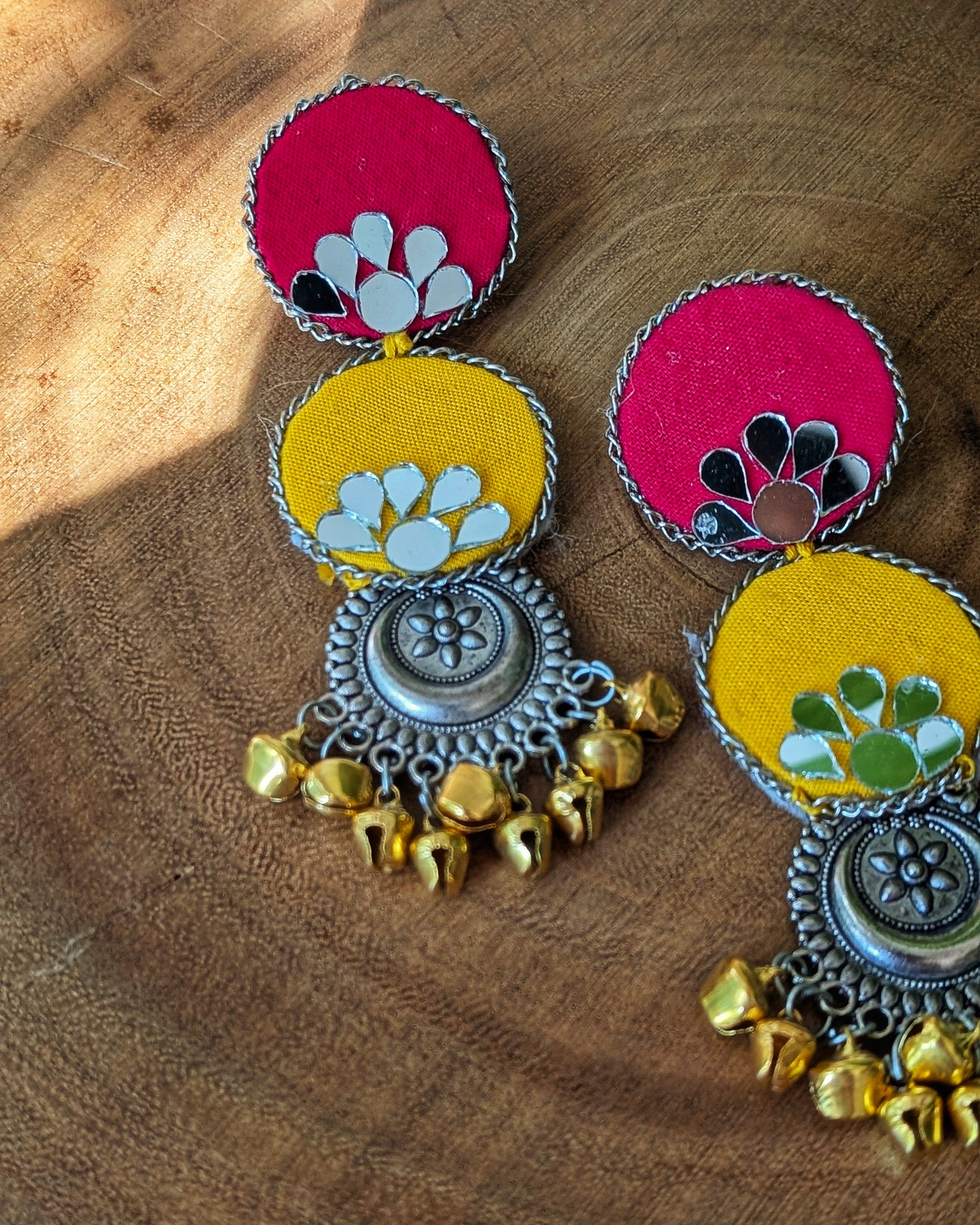Drashti Mirror Earrings - Yellow & Pink
