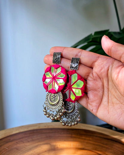 Ankita Mirror Earrings - Pink