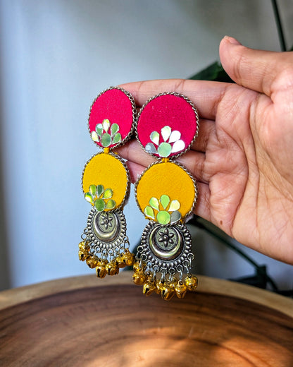 Drashti Mirror Earrings - Yellow & Pink