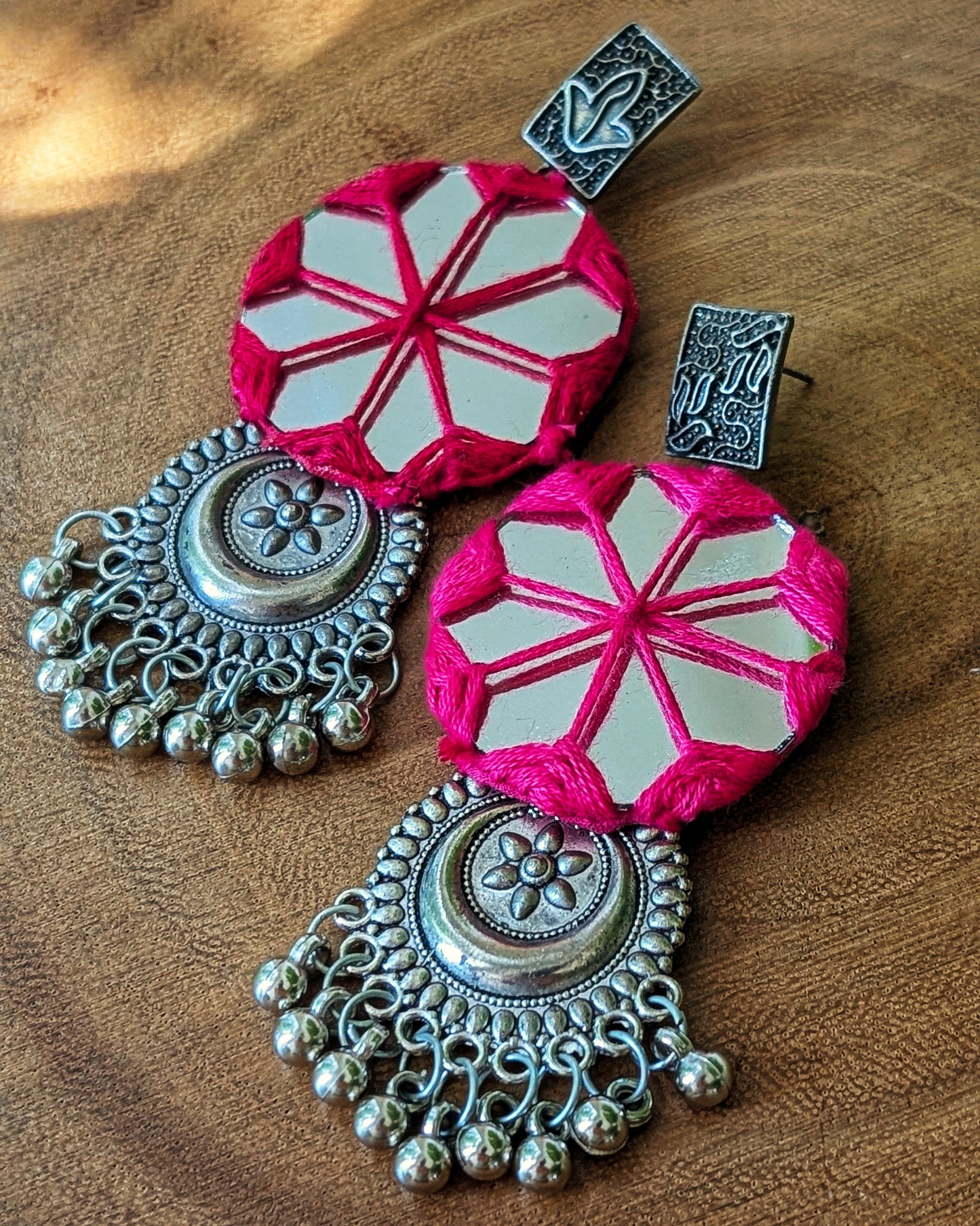Ankita Mirror Earrings - Pink