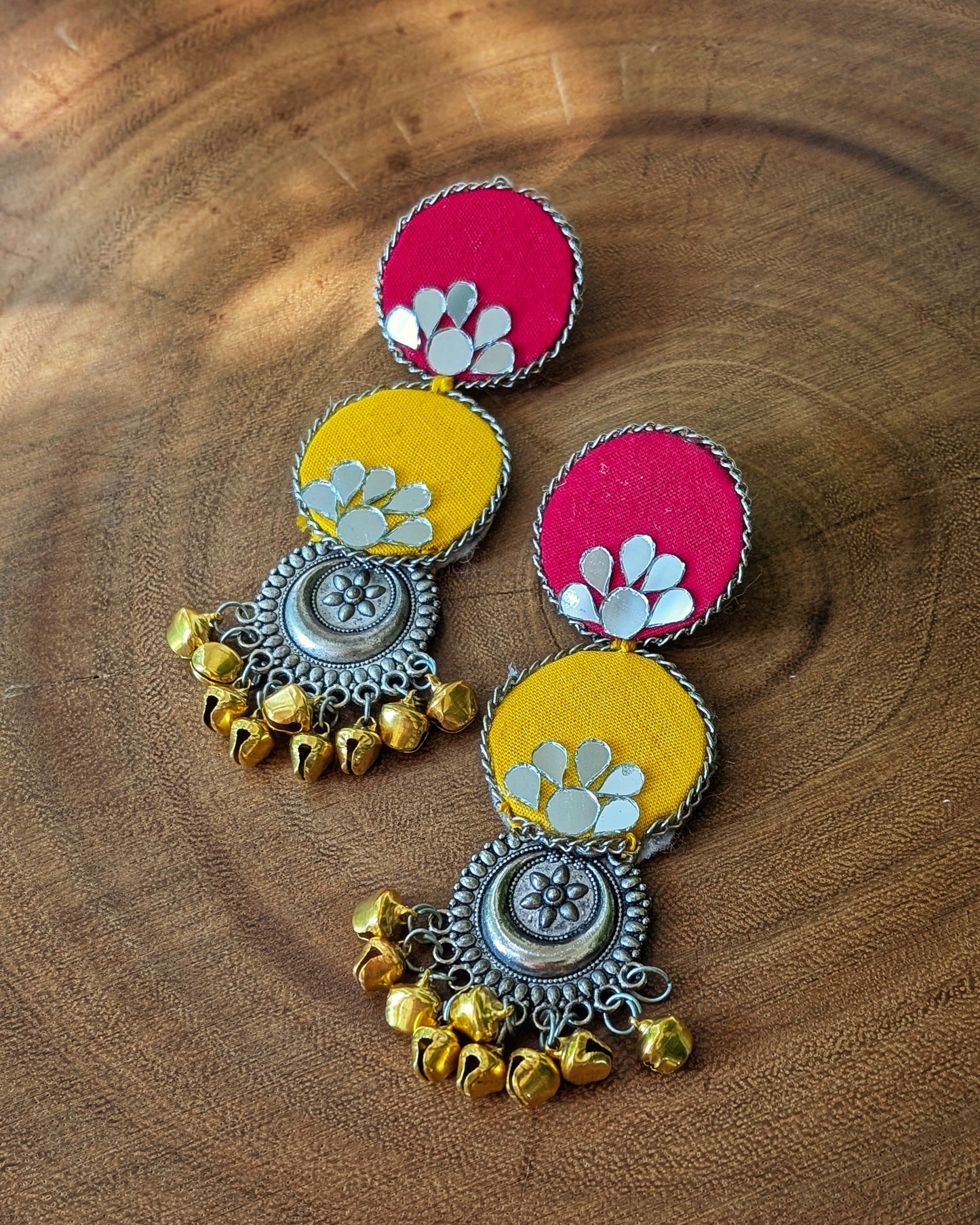 Drashti Mirror Earrings - Yellow & Pink