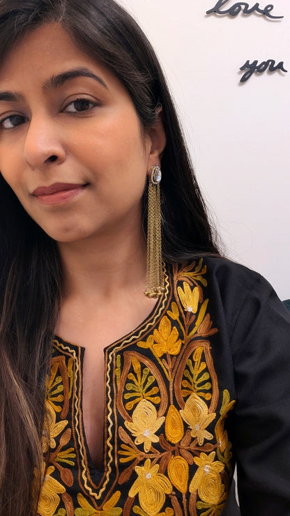 Kishwer Long Golden Ghungroo Earrings