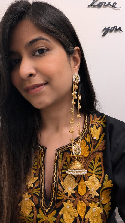 Maanvi Golden Kashmiri Jhumke - Green