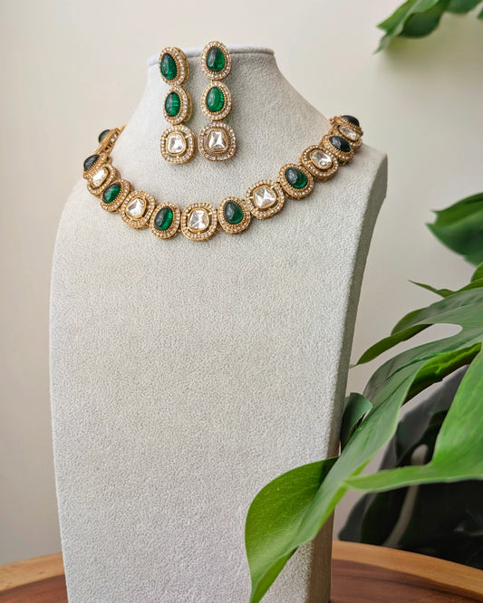 Naira Kundan Polki Necklace - Green