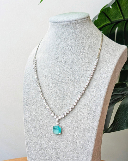 Asma Elegant AD Necklace - Mint Blue
