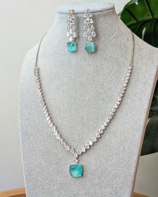 Asma Elegant AD Necklace - Mint Blue